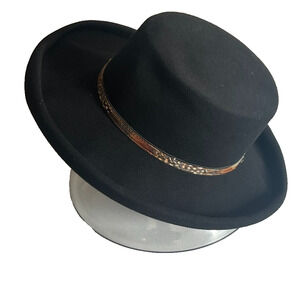 IMPORTINA Dollman Hat Womens Black Roll Up Edge Wool Leather Feathers Trim Vtg
